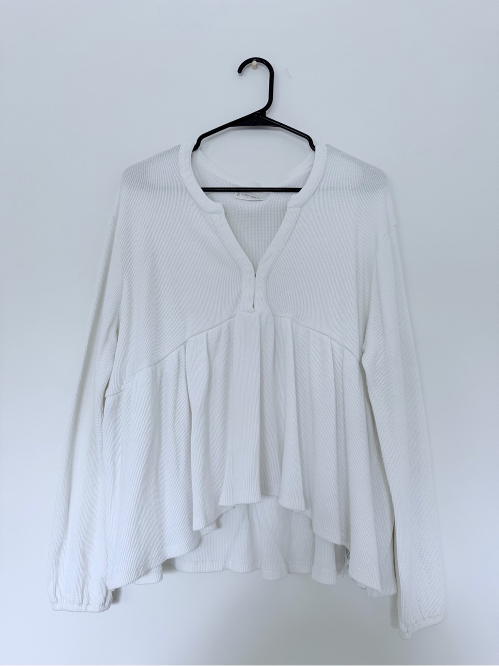 Lucky Brand White Long-Sleeve Flowy Peplum Henley Top - Women